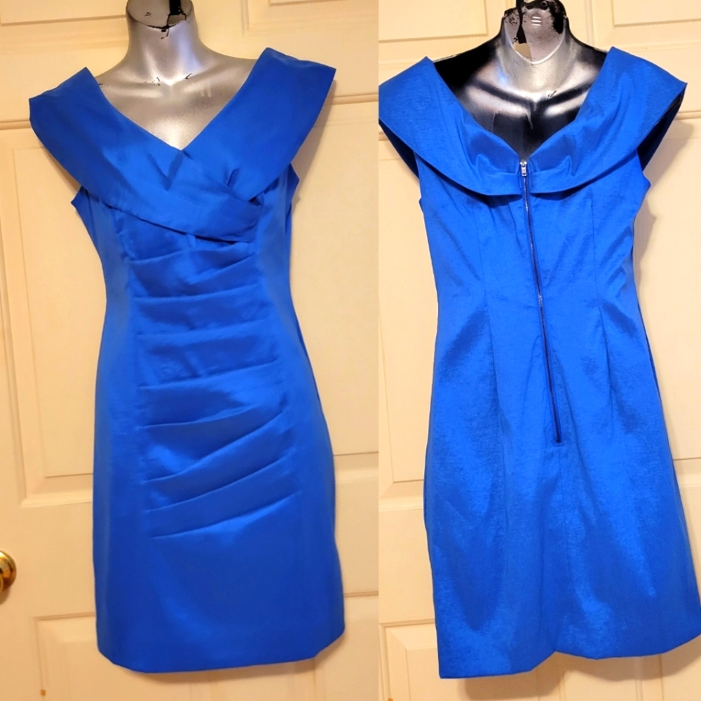 calvin klein blue front ruched sheath dress
